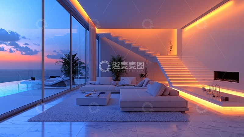 高清大图下载【趣麦麦图】现代简约海景别墅内景