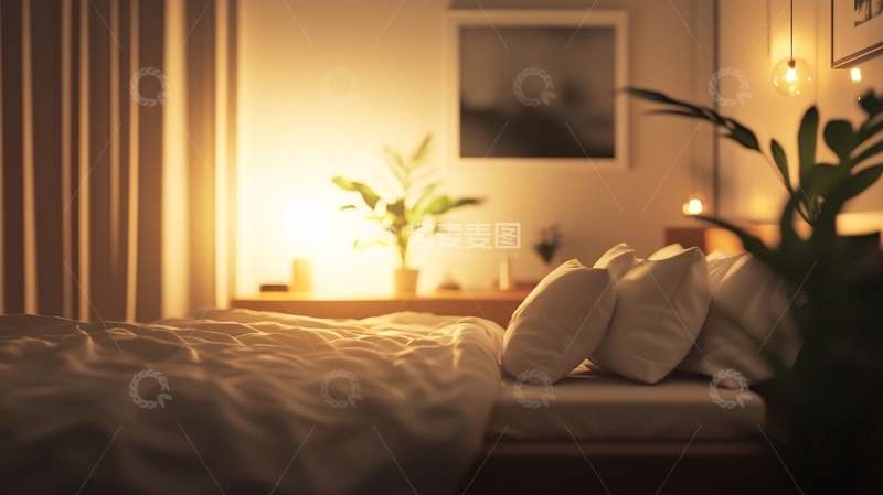 高清大图下载【趣麦麦图】温暖舒适的卧室夜晚灯光