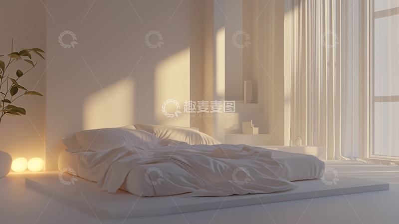 高清大图下载【趣麦麦图】极简卧室日式榻榻米床