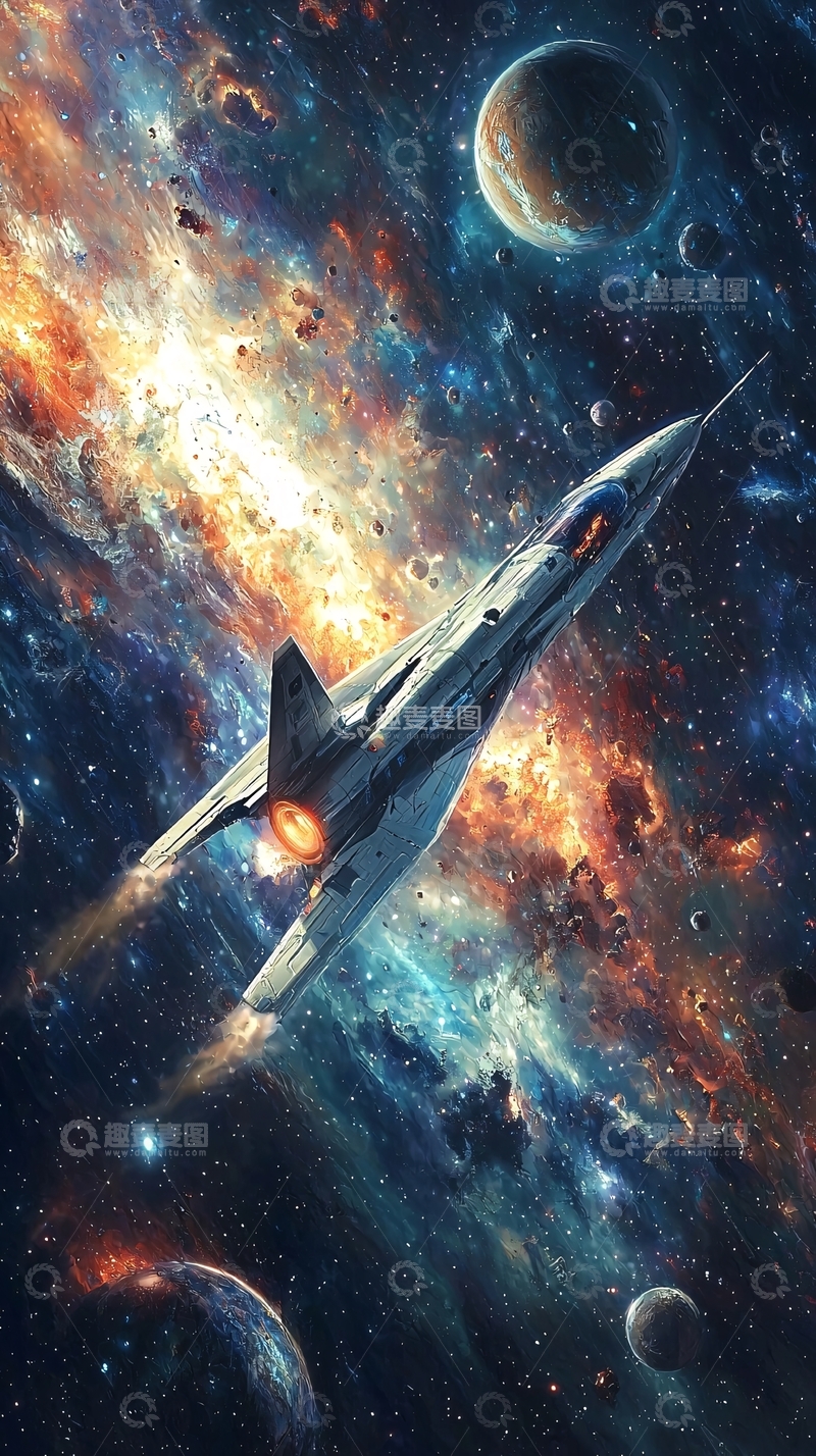 高清大图下载【趣麦麦图】飞船穿越绚丽星云