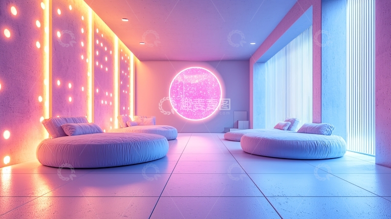 高清大图下载【趣麦麦图】霓虹灯光下的休息室