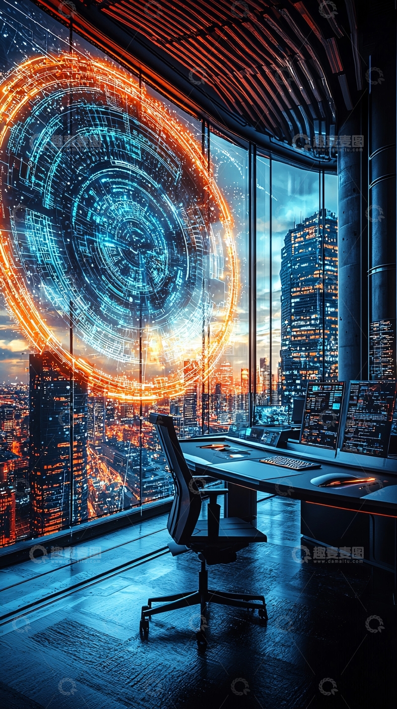 高清大图下载【趣麦麦图】未来科技感城市夜景办公室