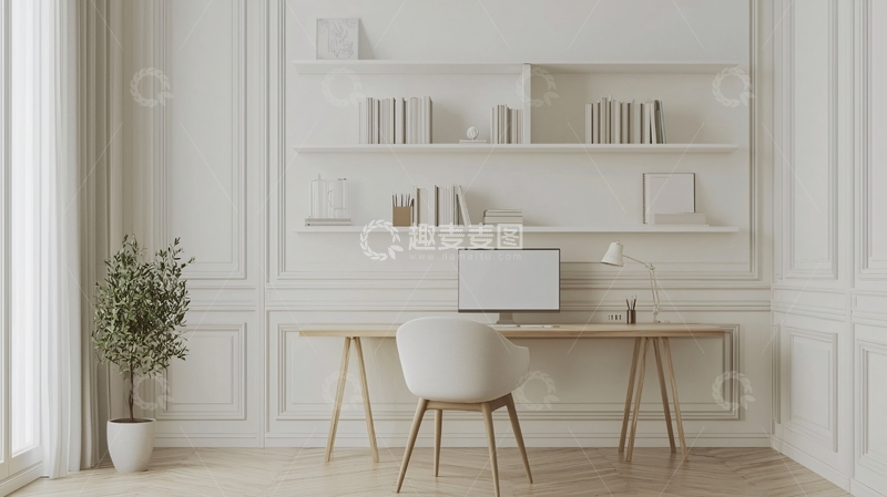 高清大图下载【趣麦麦图】极简风格白色书房