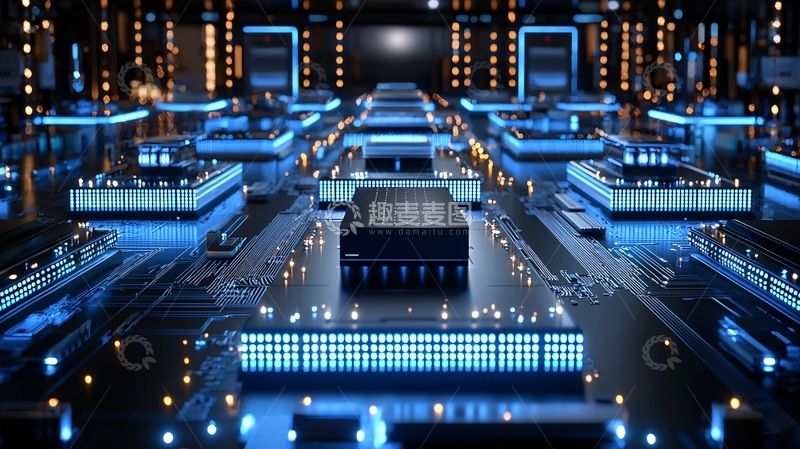 高清大图下载【趣麦麦图】蓝色科技感电路板芯片