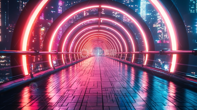 高清大图下载【趣麦麦图】未来城市霓虹隧道