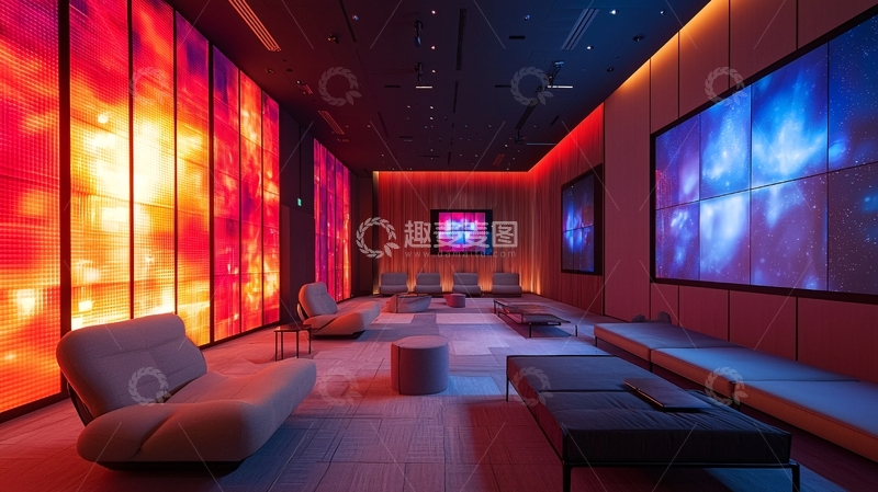 高清大图下载【趣麦麦图】充满霓虹灯光风格的休息室