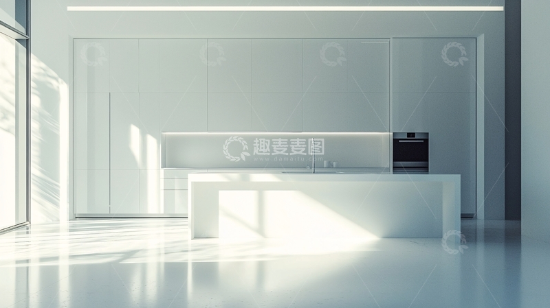 高清大图下载【趣麦麦图】极简白色现代化厨房