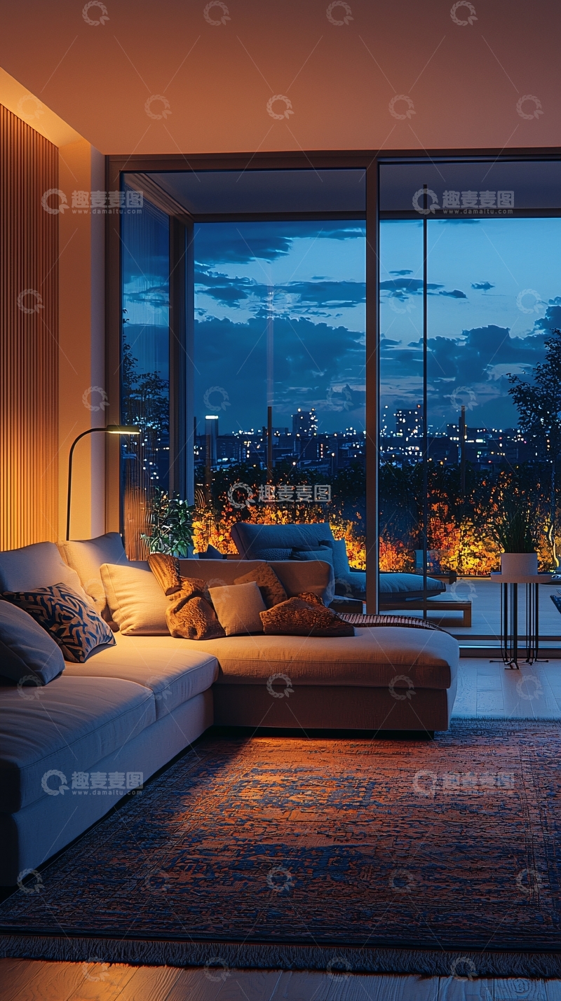 高清大图下载【趣麦麦图】夜景城市景观客厅