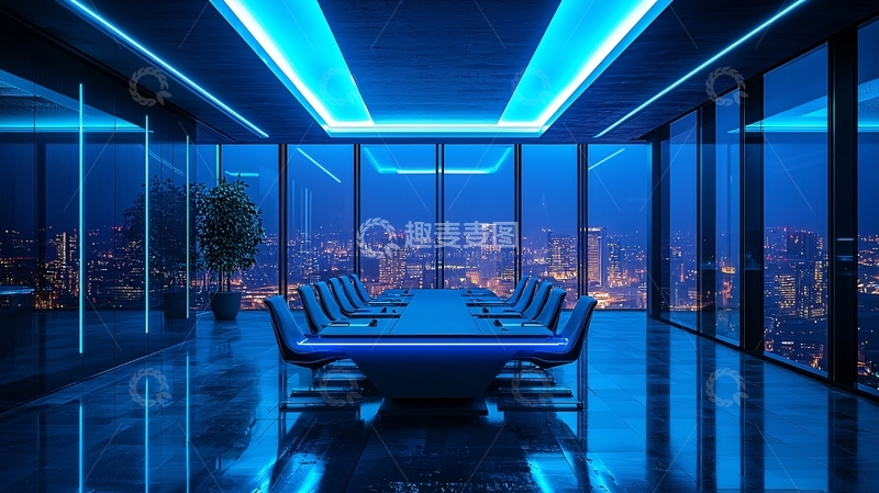 高清大图下载【趣麦麦图】豪华蓝色科技风会议室