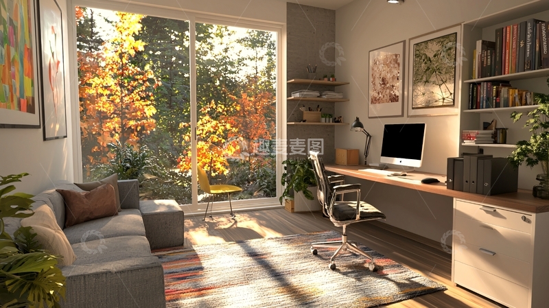 高清大图下载【趣麦麦图】秋日阳光洒满书房