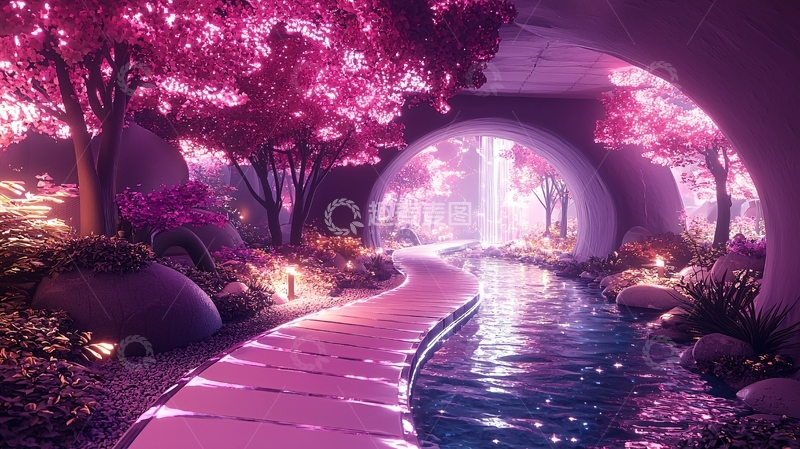 高清大图下载【趣麦麦图】梦幻粉色樱花小径