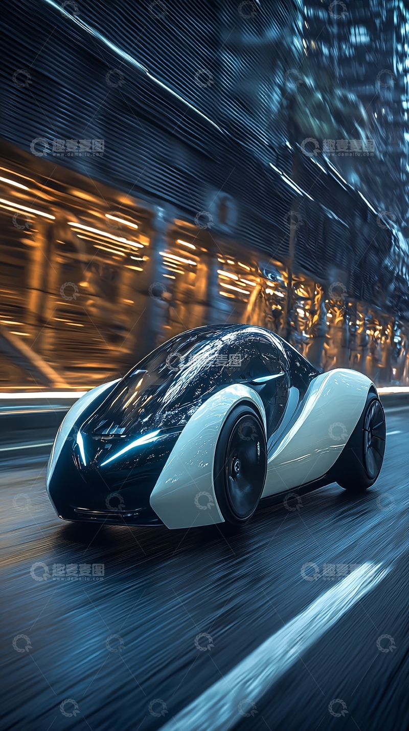 高清大图下载【趣麦麦图】未来感汽车在城市夜景中飞驰