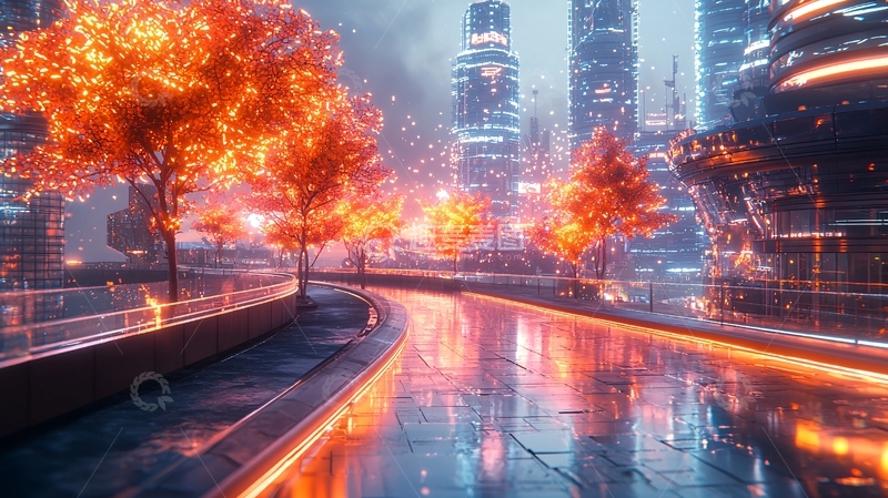 高清大图下载【趣麦麦图】未来城市秋色夜景