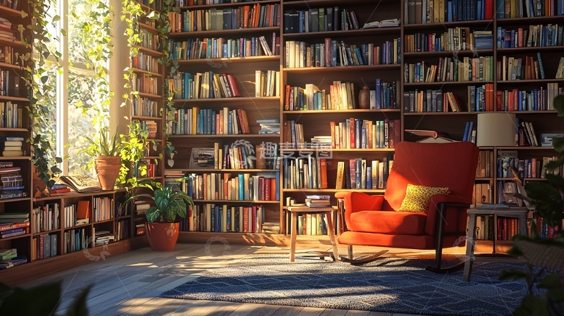 高清大图下载【趣麦麦图】阳光洒进的温馨书房