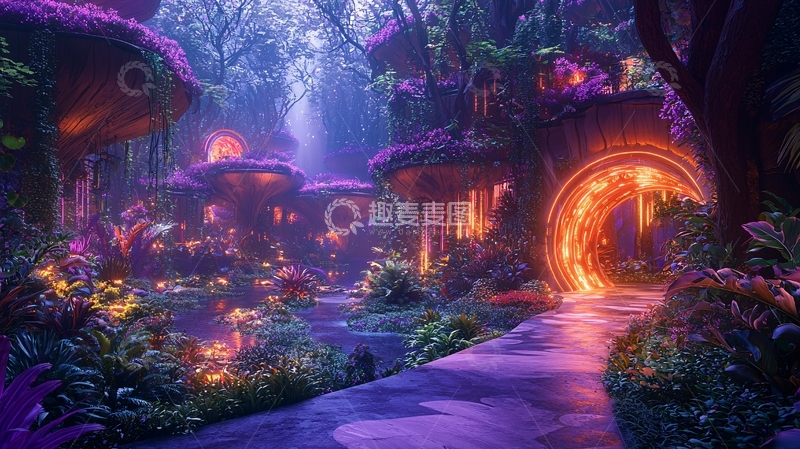 高清大图下载【趣麦麦图】奇幻森林夜景入口