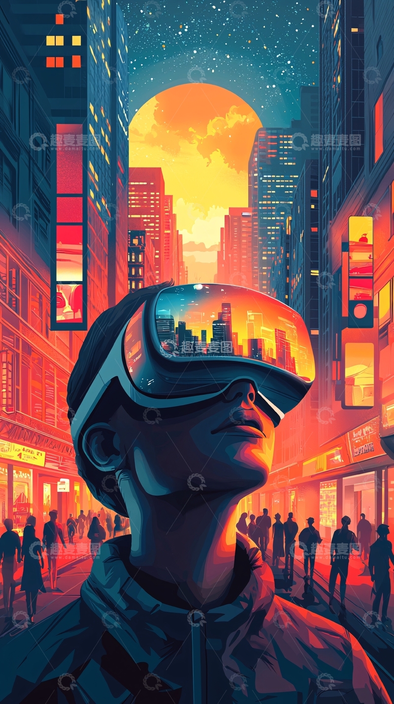 高清大图下载【趣麦麦图】赛博朋克VR城市夜景