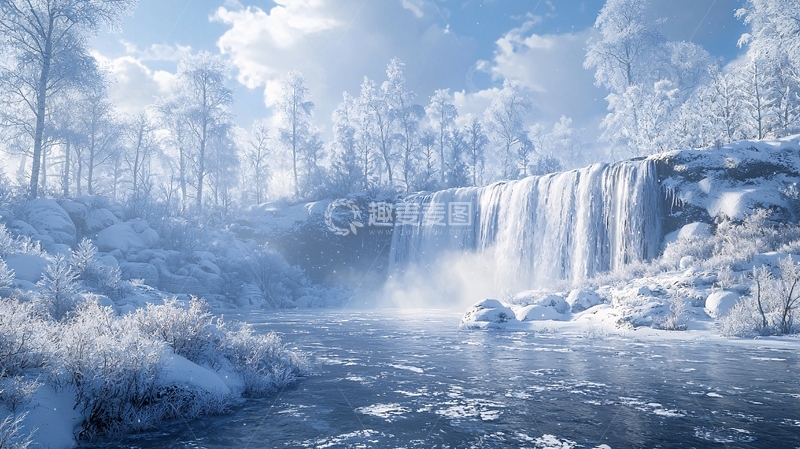 高清大图下载【趣麦麦图】冰雪覆盖的瀑布美景