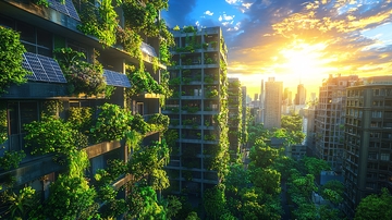 绿色植被覆盖的城市建筑