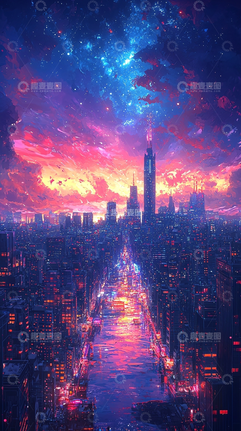 高清大图下载【趣麦麦图】星空下的未来城市