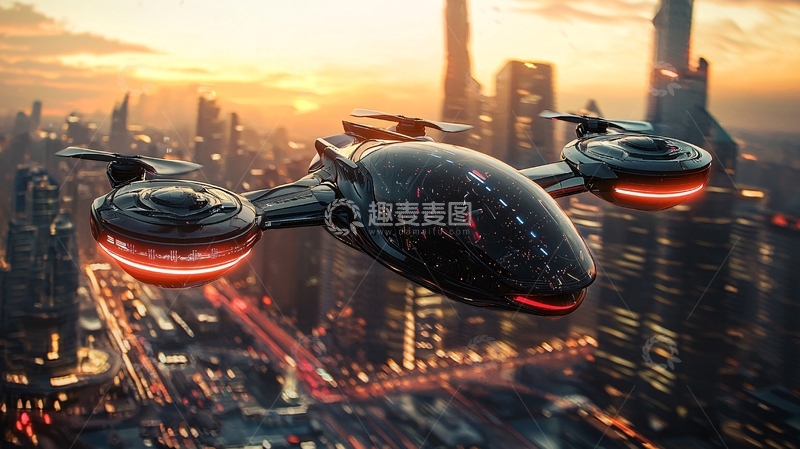 高清大图下载【趣麦麦图】未来飞行器城市夜景