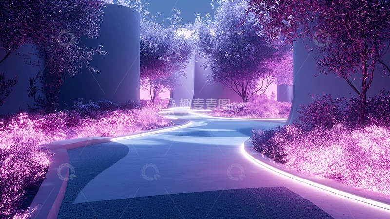 高清大图下载【趣麦麦图】紫色未来主义花园