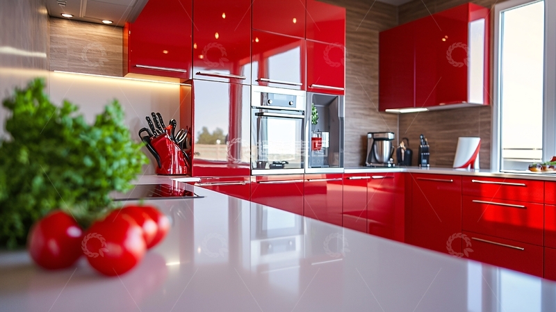 高清大图下载【趣麦麦图】红色现代化厨房