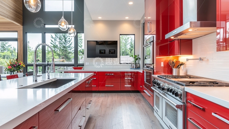 高清大图下载【趣麦麦图】现代风格红色橱柜厨房