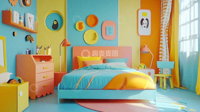 高清大图下载【趣麦麦图】色彩鲜艳的儿童卧室