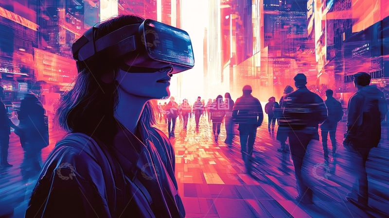 高清大图下载【趣麦麦图】未来城市中的VR体验者