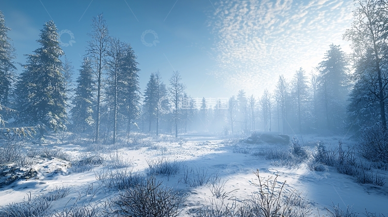 高清大图下载【趣麦麦图】雪地森林阳光明媚
