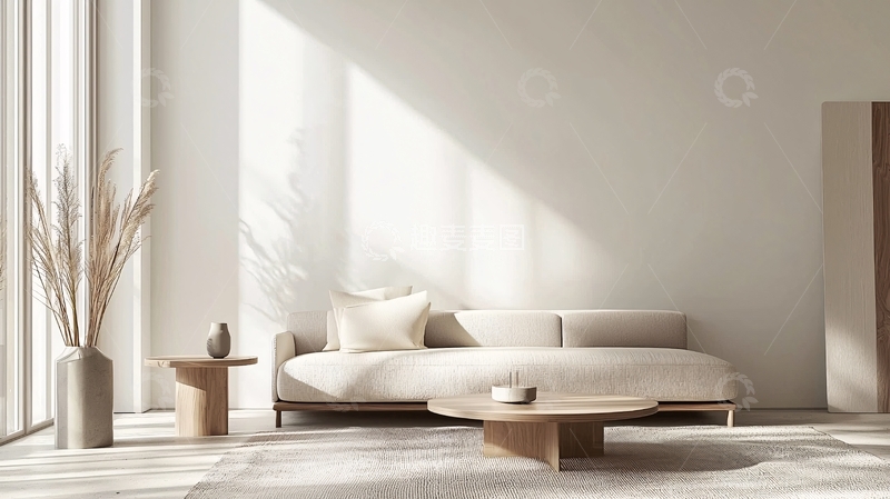 高清大图下载【趣麦麦图】-极简风客厅阳光洒落地毯