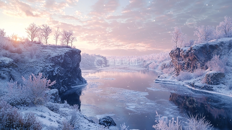 高清大图下载【趣麦麦图】冰雪覆盖的宁静河谷