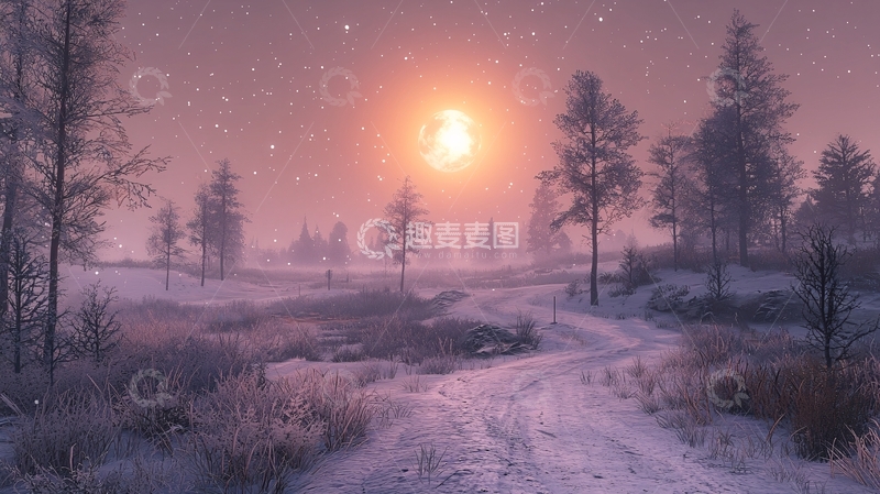 高清大图下载【趣麦麦图】雪地月光森林