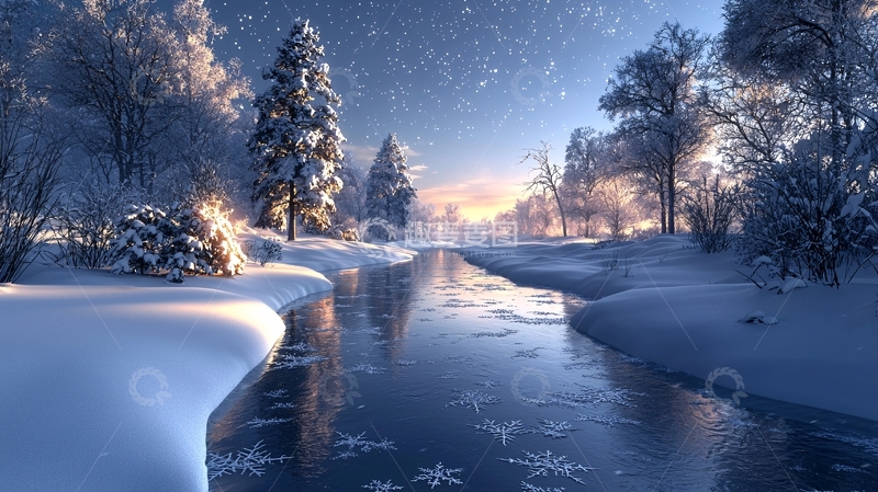 高清大图下载【趣麦麦图】雪后初霁的冬日河流