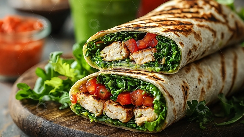 高清大图下载【趣麦麦图】鸡肉蔬菜卷饼特写