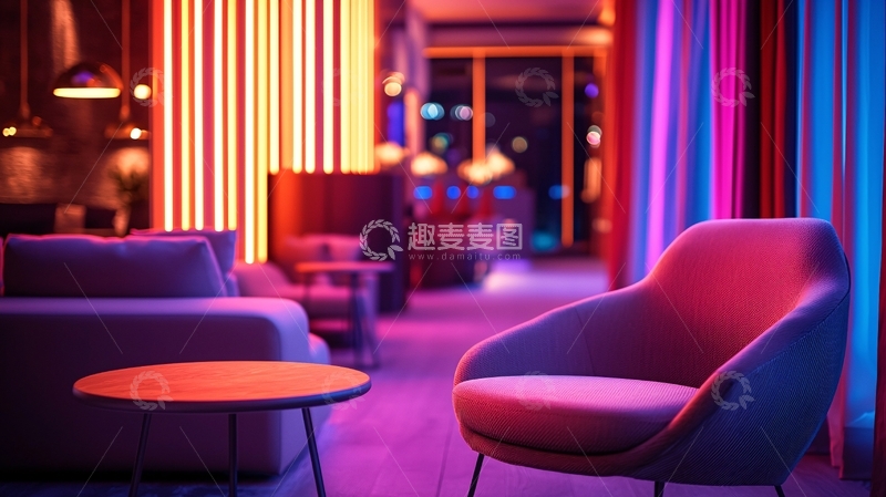 高清大图下载【趣麦麦图】霓虹灯下的现代休闲区