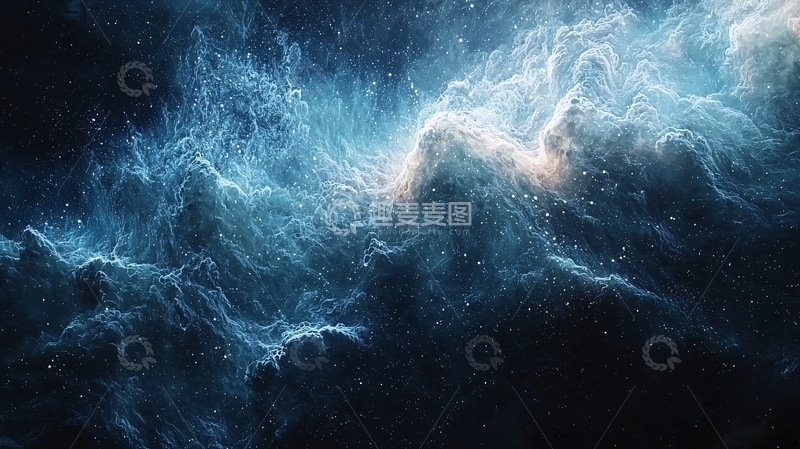 高清大图下载【趣麦麦图】星云：蓝色宇宙云雾的奇幻景色