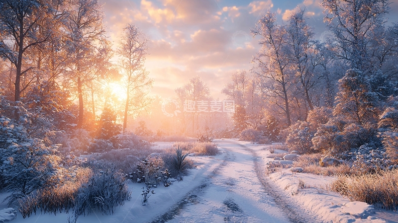 高清大图下载【趣麦麦图】雪后阳光下的冬日森林