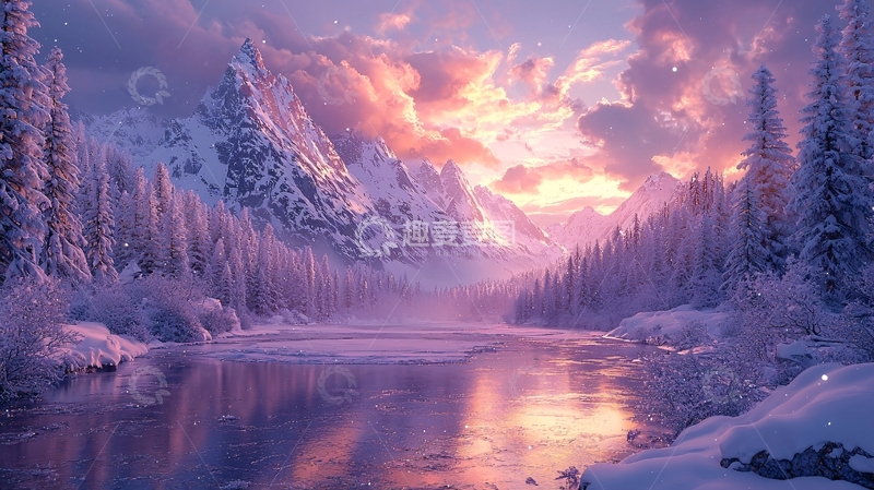 高清大图下载【趣麦麦图】冬日雪山倒影在湖面