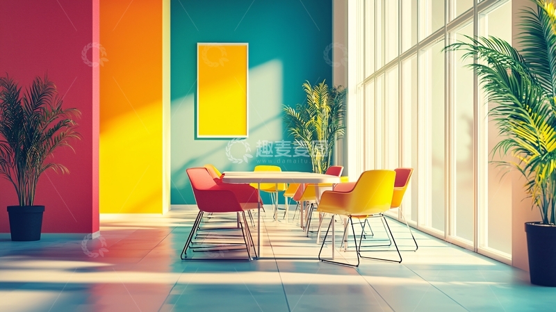 高清大图下载【趣麦麦图】彩色墙面餐厅设计