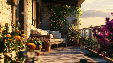 夕阳西下阳台景色