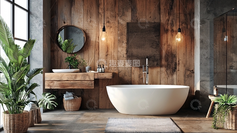 高清大图下载【趣麦麦图】原木风浴室