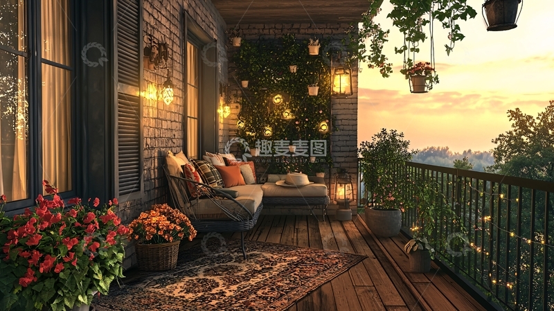 高清大图下载【趣麦麦图】浪漫温馨阳台夜景