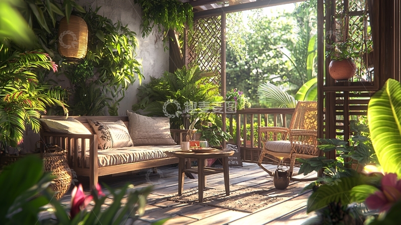 高清大图下载【趣麦麦图】阳光下的热带庭院