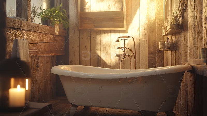 高清大图下载【趣麦麦图】温暖复古木质浴室