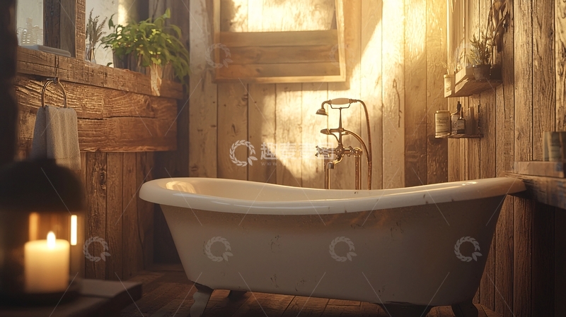 高清大图下载【趣麦麦图】温暖复古木质浴室