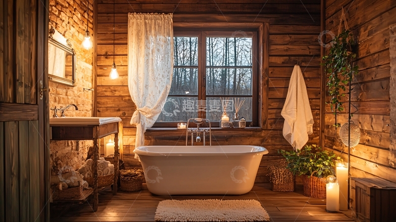 高清大图下载【趣麦麦图】原木风浴室