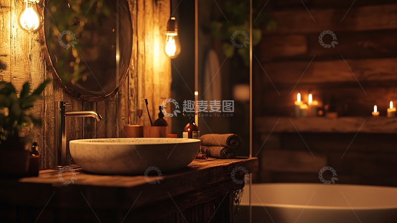 高清大图下载【趣麦麦图】温暖舒适的木质浴室
