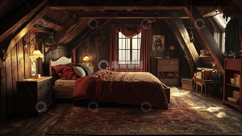 高清大图下载【趣麦麦图】暗色调阁楼卧室