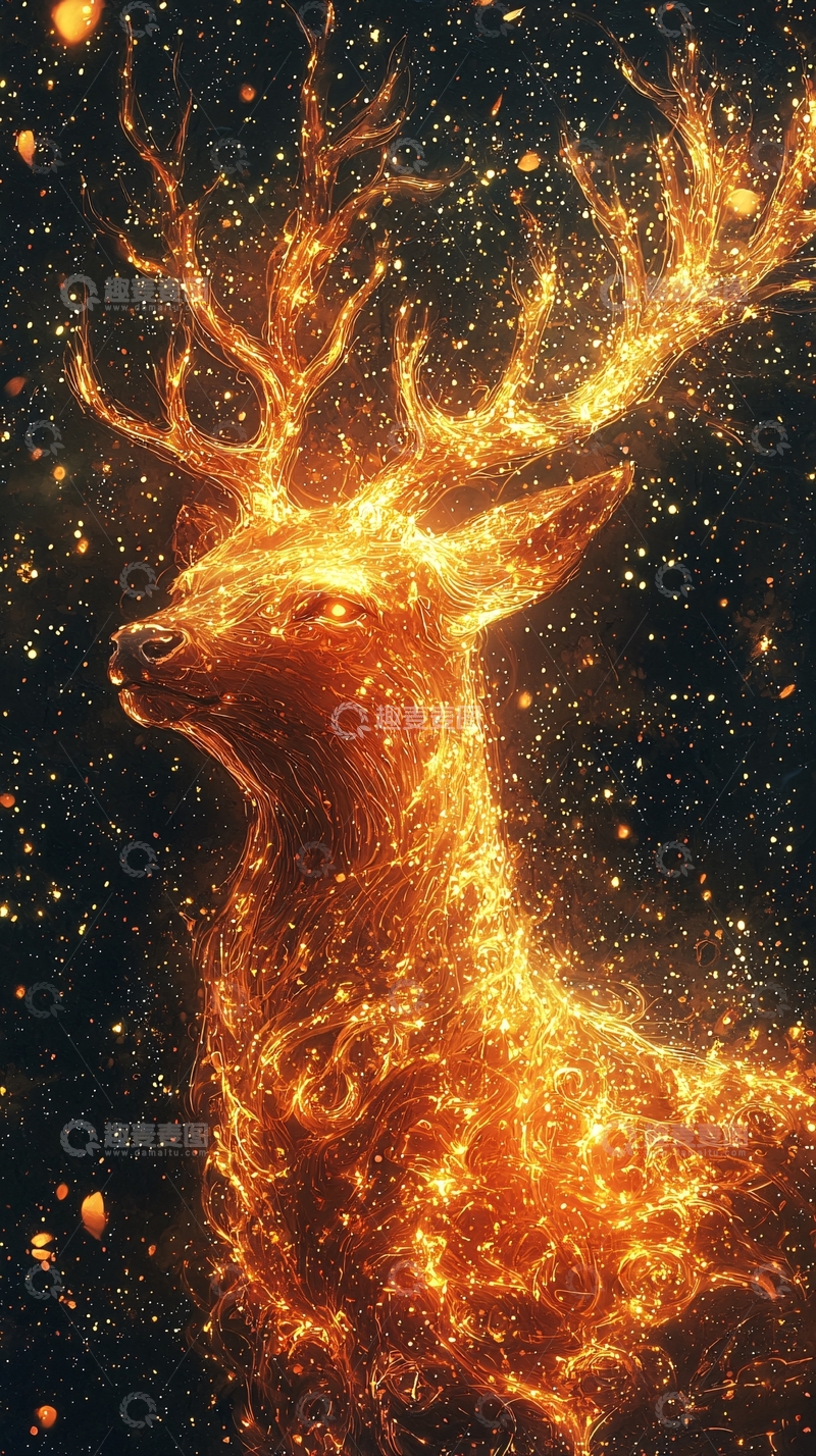 高清大图下载【趣麦麦图】火焰缠绕的鹿